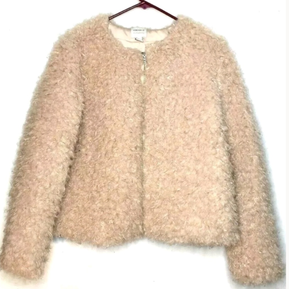 Forever 21 Faux Sherpa Beige Zip up Sweater